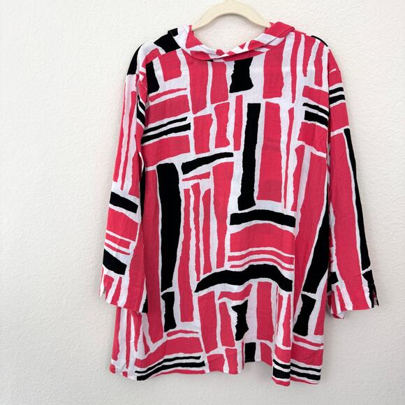 Ali Miles Womens Blouse Shirt Size 2X Artsy Abstract Flowy Office Black - Picture 3 of 7